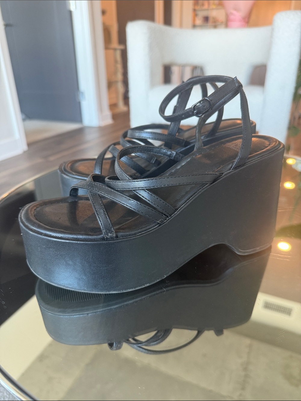Wild Fable Black Strappy Platform Wedge Sandals